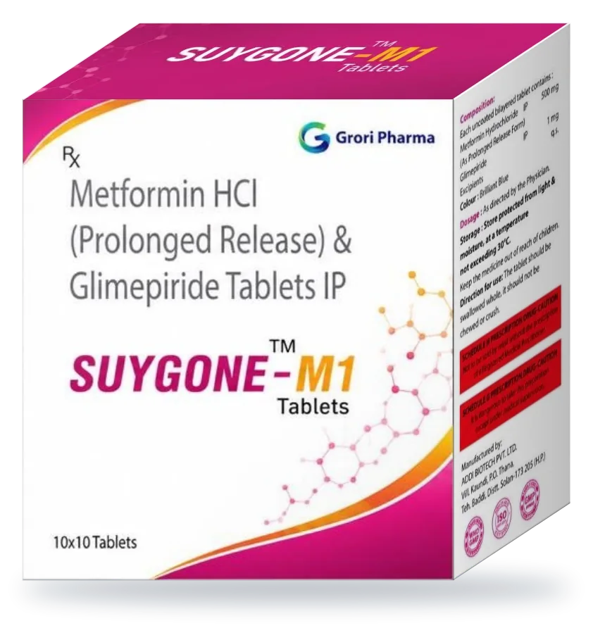 Suygone-M1 pack: Glimepiride 1 mg + Metformin Hydrochloride (prolonged release) 500 mg